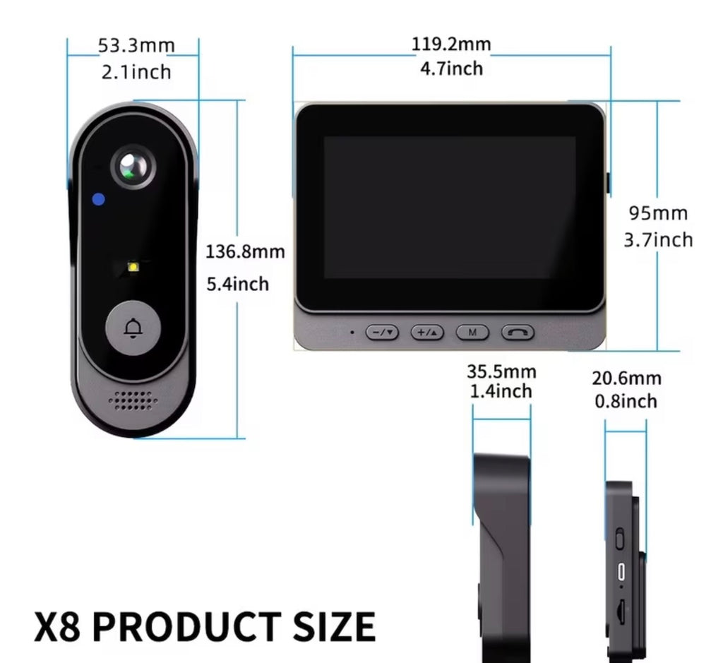 Deurbel camera met een IPS Display, met video Opname,